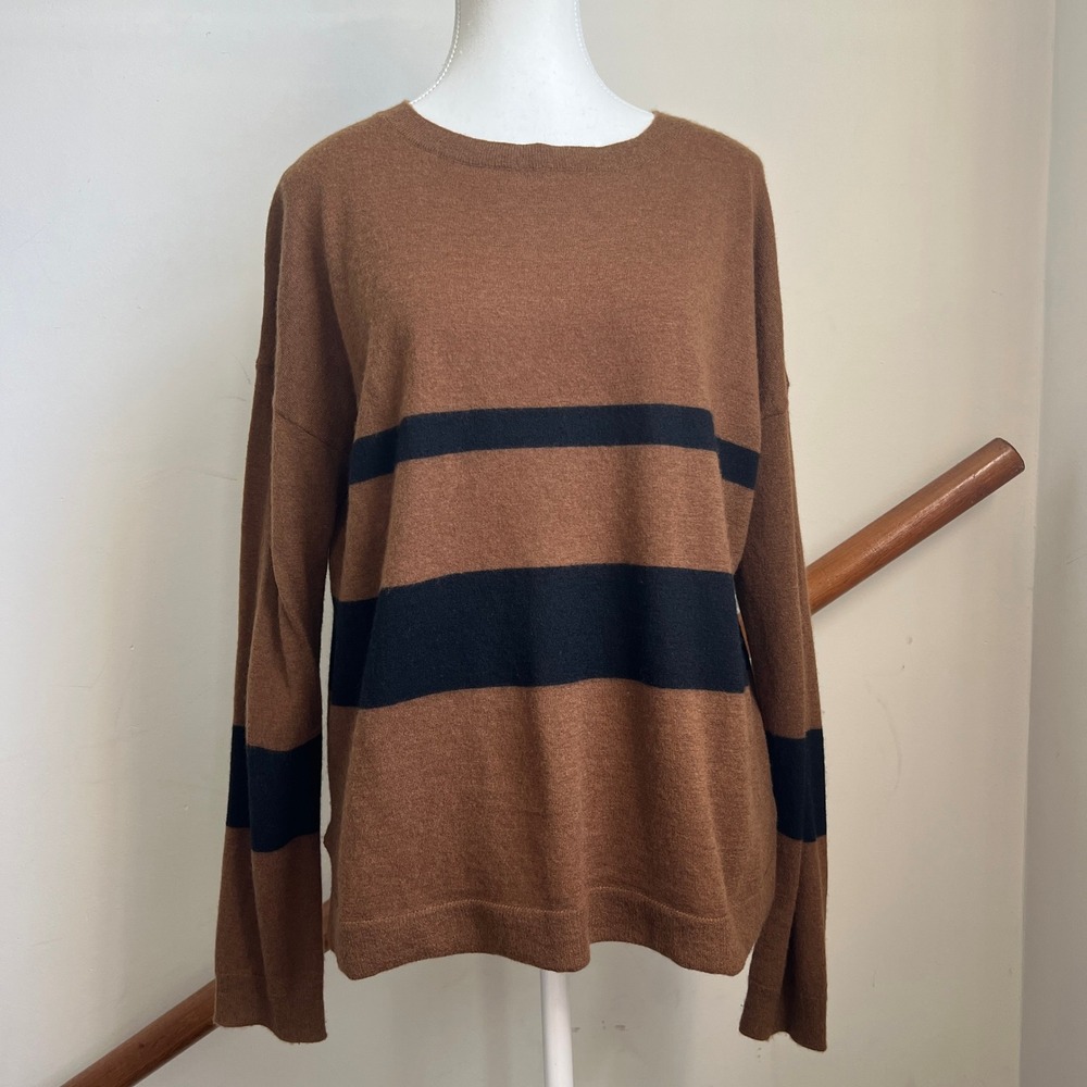 The Cashmere Project Sweater M Brown Black Striped Crew Neck Long Sleeve Knit